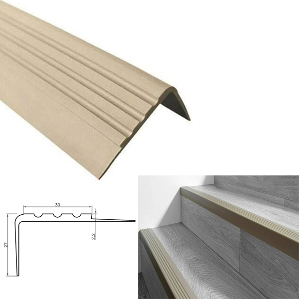 Anti-Slip Rubber Stair Nosing – Bullnose Angle Step Edge Protector Beige