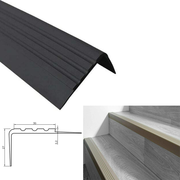 Anti-Slip Rubber Stair Nosing – Bullnose Angle Step Edge Protector Black