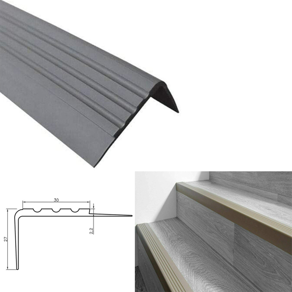 Anti-Slip Rubber Stair Nosing – Bullnose Angle Step Edge Protector Dark Grey
