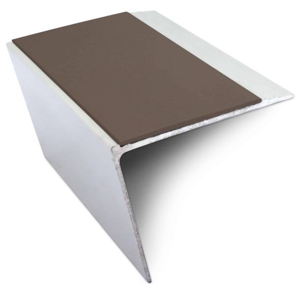 Brown Non Slip Stair Nosing 67mm x 55mm Edge Trim With Pvc Insert Aluminium DDA Compliant