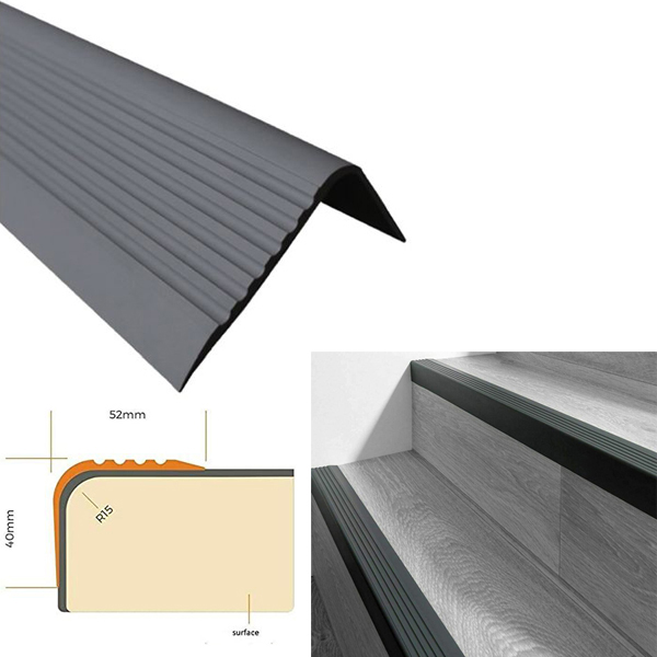 Bullnose Non Slip Stair Nosing PVC Rubber Angle Step Edge Dark Grey
