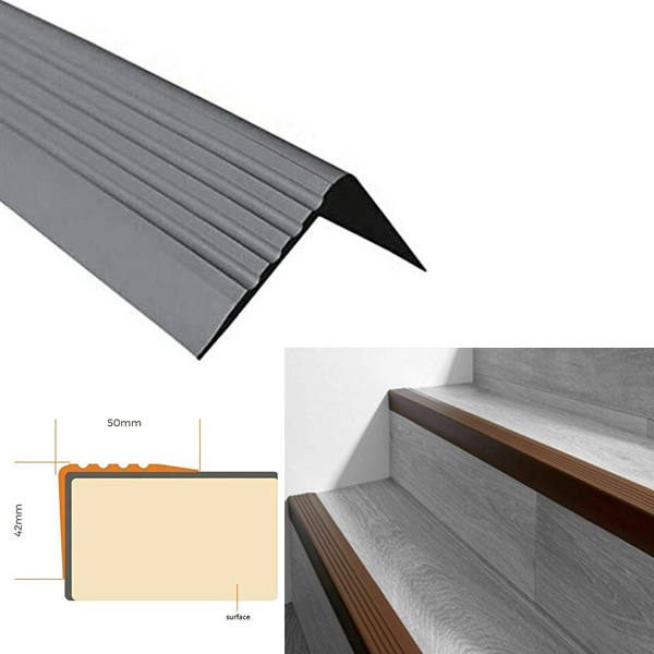Bullnose Stair Nosing Non Slip Rubber Angle Step Edge Dark Grey