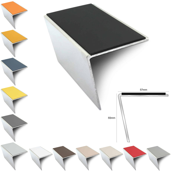 Commercial Stair Nosing 57 x 55mm PVC Insert Aluminium Anti Slip Trim