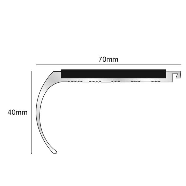 Commercial Stair Nosing 70mm x 40mm With PVC Insert Non Slip Bullnose StairNosing