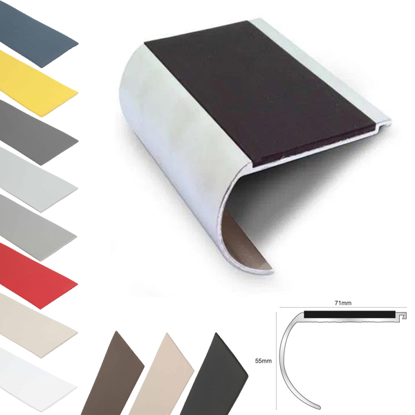 Commercial Stair Nosing 71 x 55mm PVC Insert Non Slip Bullnose Trim