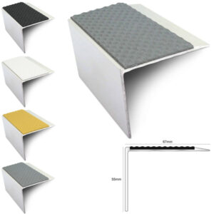 DDA Compliant Aluminium Non Slip Stair Nosing Edge Trim With Pvc Insert 67 x 55mm