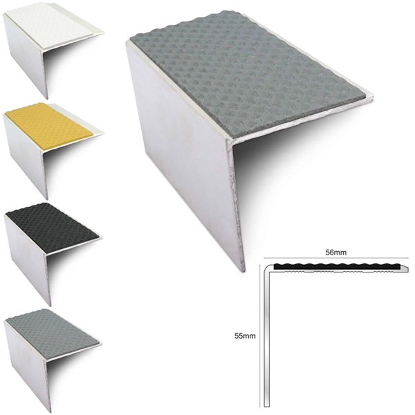 DDA Compliant Aluminium Stair Nosing Edge Trim Non Slip With Pvc Insert 56 x 55mm