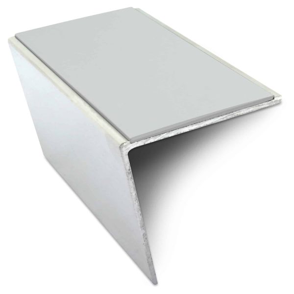 Ice Grey Dolphin Grey Commercial Stair Nosing 57 x 55mm PVC Insert Aluminium Anti Slip Trim