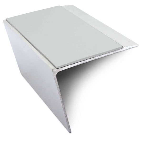 Ice Grey Non Slip Stair Nosing 67mm x 55mm Edge Trim With Pvc Insert Aluminium DDA Compliant