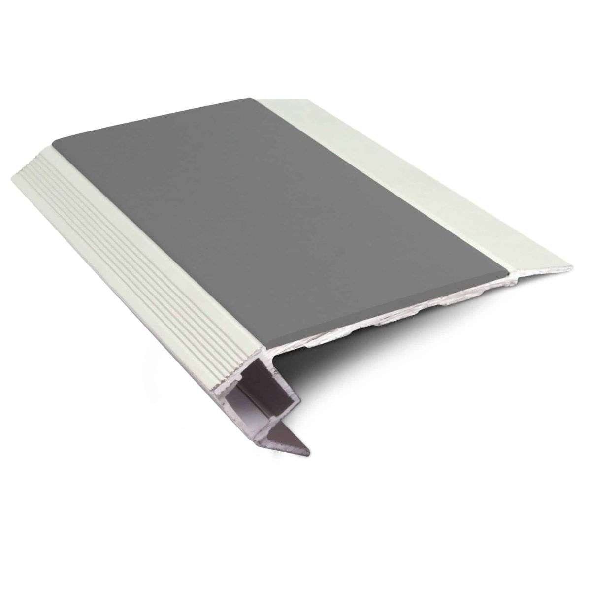 Mid Night Grey Light Down Aluminium Non Slip Stair Nosing 76.5 x 26mm with LED Lighting Edge Trim