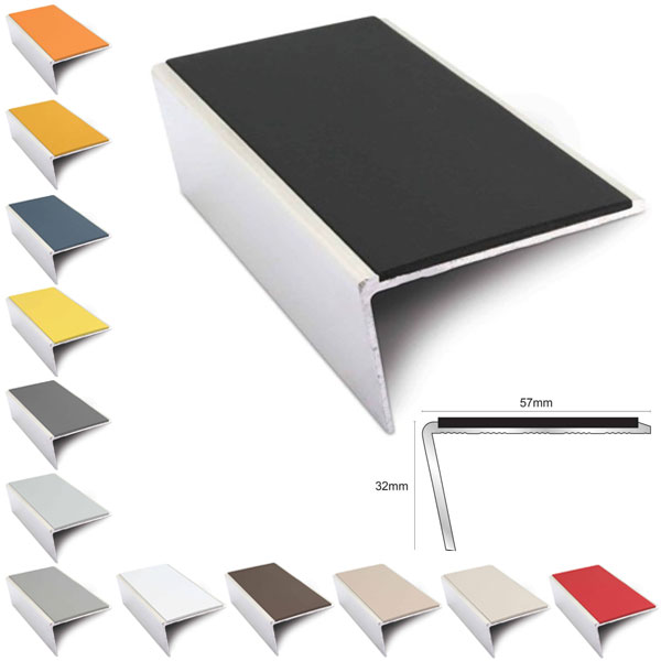 Non Slip Aluminium Stair Nosing 57mm x 32mm Commercial PVC Trim