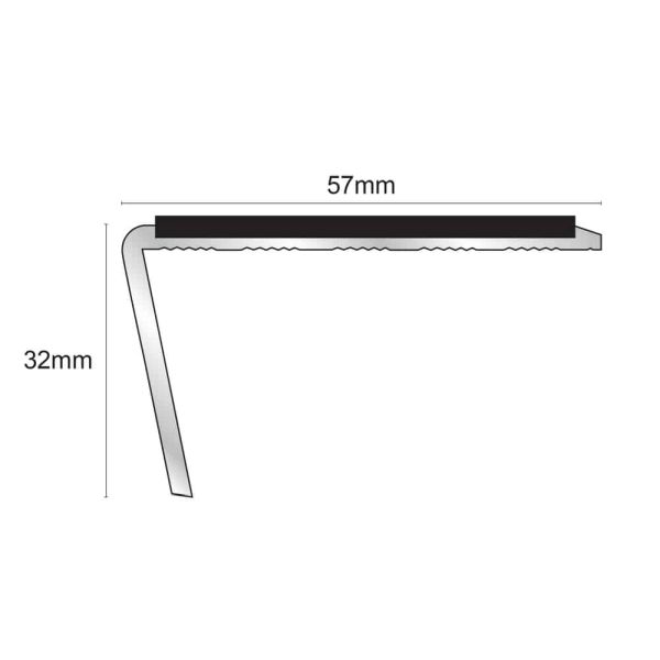 57mm x 32mm Aluminium Stair Nosing with Anti Slip PVC Insert - Image 2