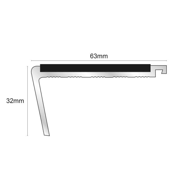 Non Slip Commercial Stair Nosing 63mm x 32mm With PVC Insert Bullnose StairNosing