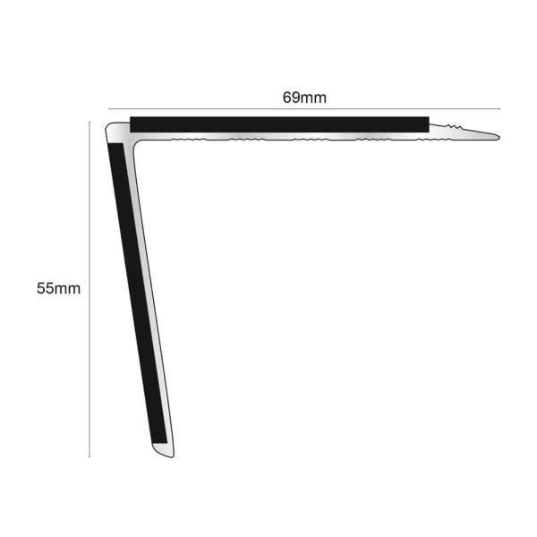 75mm x 58mm Commercial Aluminium Stair Nosing with Anti Slip PVC Insert - Image 2