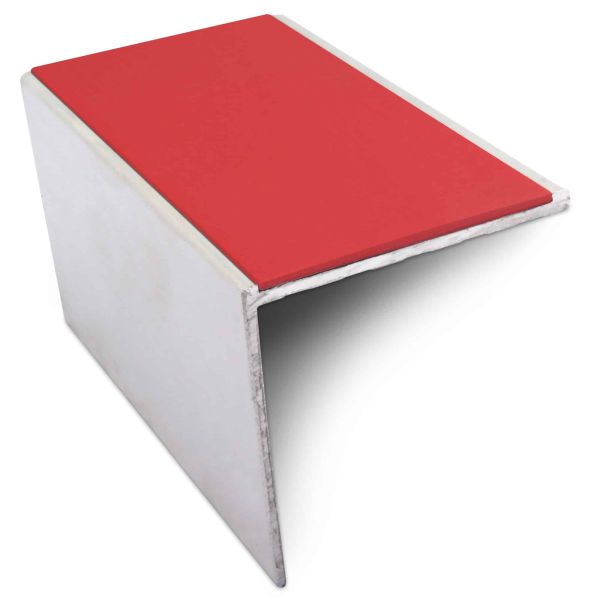 Red DDA Compliant Aluminium Non Slip Commercial Stair Nosing Edge Trim With Pvc Insert 56 x 55mm