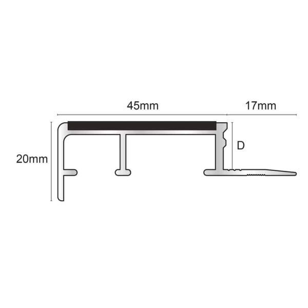 Tredsafe Slimline Anti Slip Tile In Stair Nosing 12.5mm - Image 2