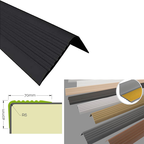 Stair Nosing Anti Slip Rubber Angle Step Edge Bullnose Stair Nosing Black