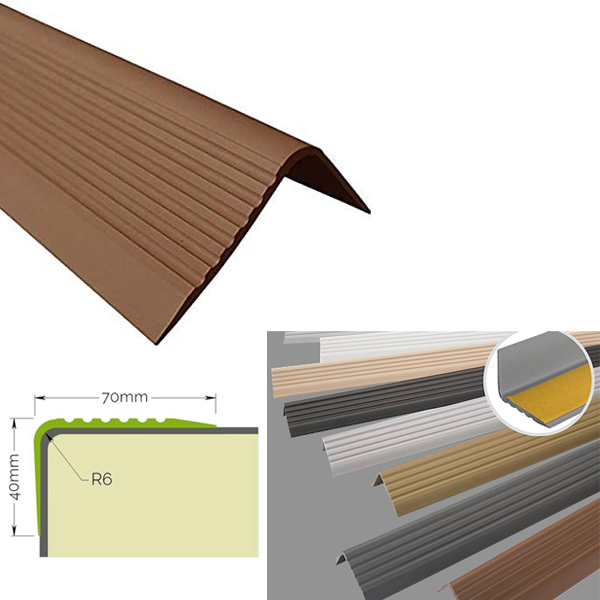 Stair Nosing Anti Slip Rubber Angle Step Edge Bullnose Stair Nosing Brown