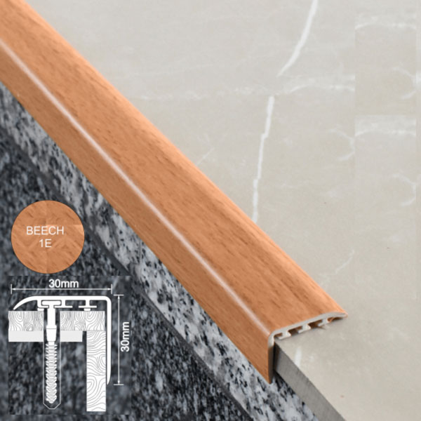 UPVC Stair Nosing Trim for Stair Treads - 30mm x 30mm Beech
