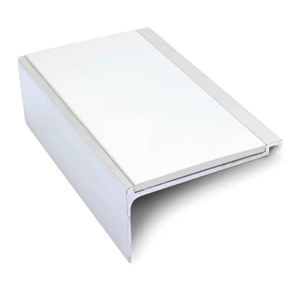 White Commercial Stair Nosing 60mm x 32mm With PVC Insert Non Slip