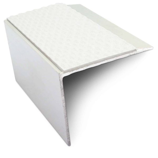 White DDA Compliant Aluminium Stair Nosing Edge Trim Non Slip With Pvc Insert 56 x 55mm