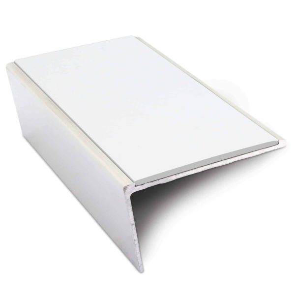 White Non Slip Aluminium Stair Nosing 57mm x 32mm Commercial PVC Trim