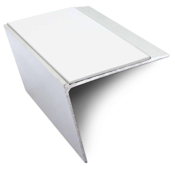 White Non Slip Stair Nosing 67mm x 55mm Edge Trim With Pvc Insert Aluminium DDA Compliant