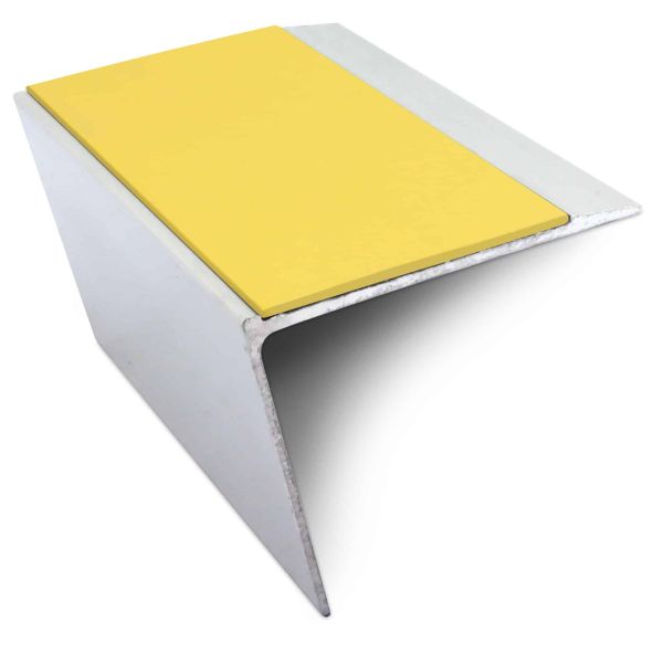 Yellow Non Slip Stair Nosing 67mm x 55mm Edge Trim With Pvc Insert Aluminium DDA Compliant